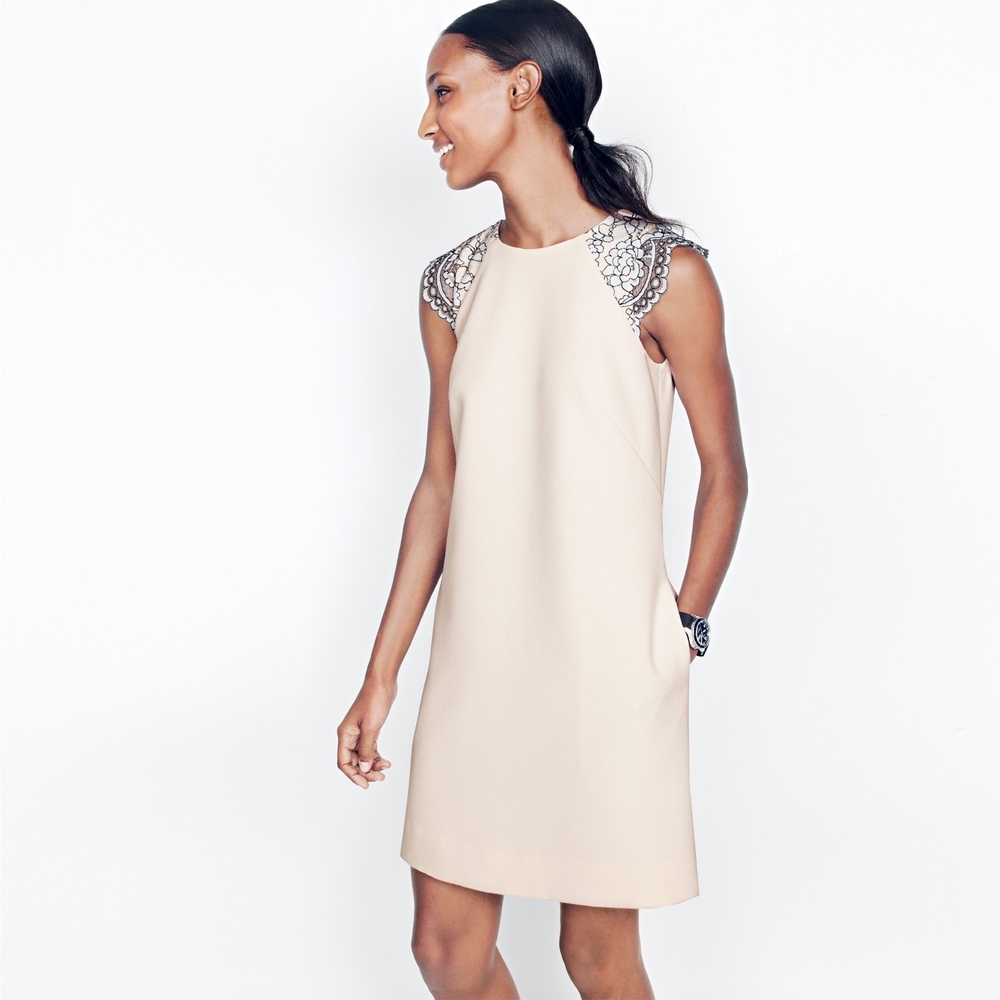 J. Crew Cream Mini Dress with Lace Shoulders
